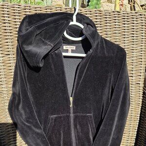 Juicy Couture Size M Medium Black Velour Zip Hoodie Sweatshirt Y2K